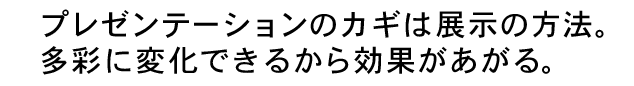 プレゼンテーションのカギは展示の方法。多彩に変化できるから効果がある。